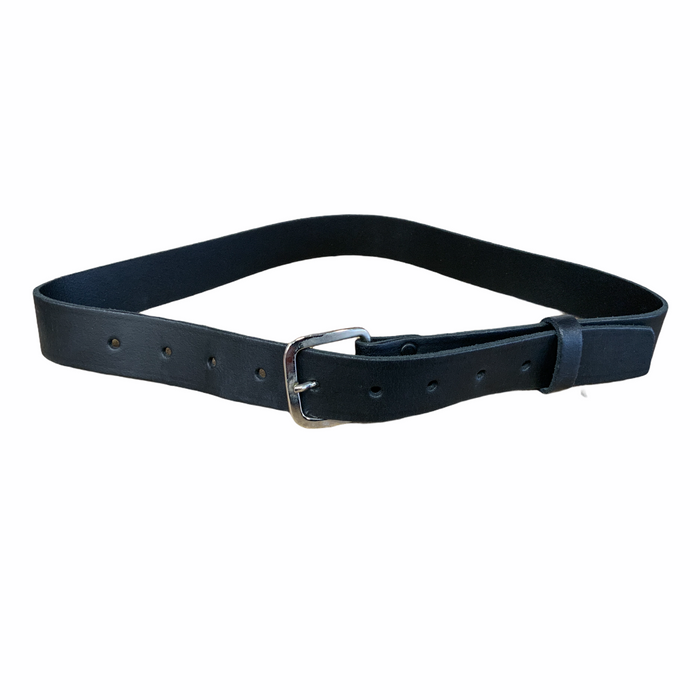 Black 1" Leather Belt Silver Buckle Grade A