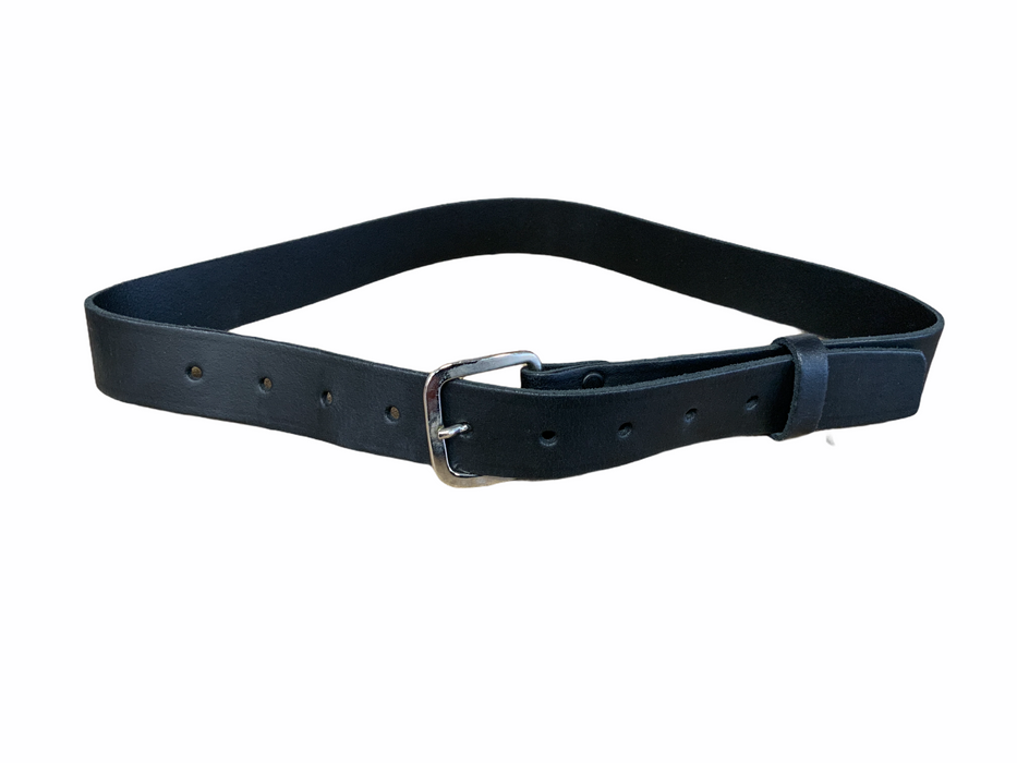 Black 1" Leather Belt Silver Buckle Grade A