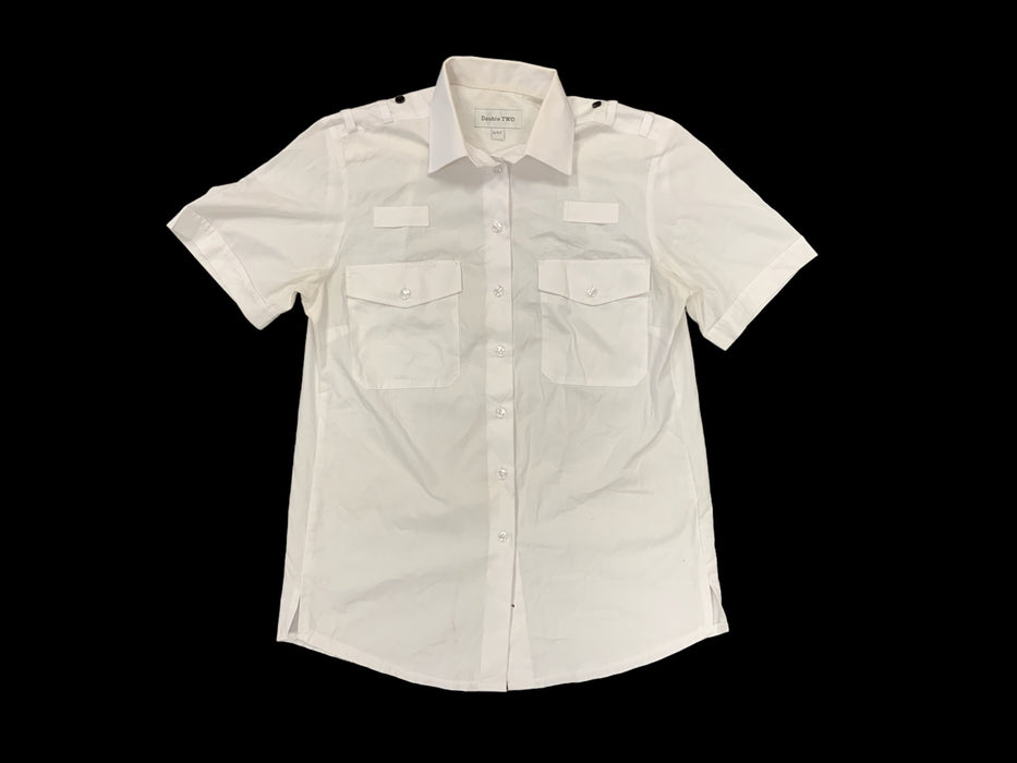 Double Two Female White Short Sleeve Shirt With Epaulettes Loops FSW06B