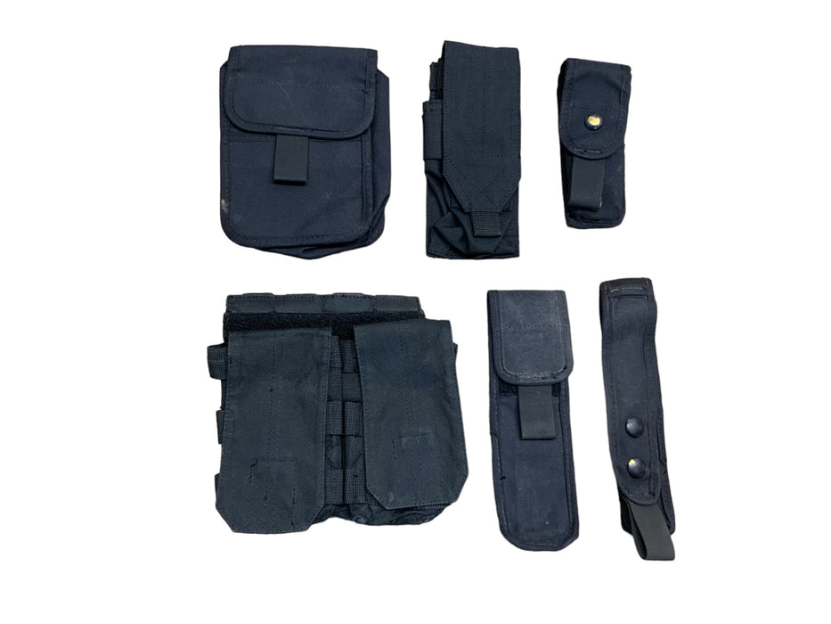 Black Nylon Molle Vest Pouch Kit With 6 Pouches Ammo Baton Taser Set 6 Grade B