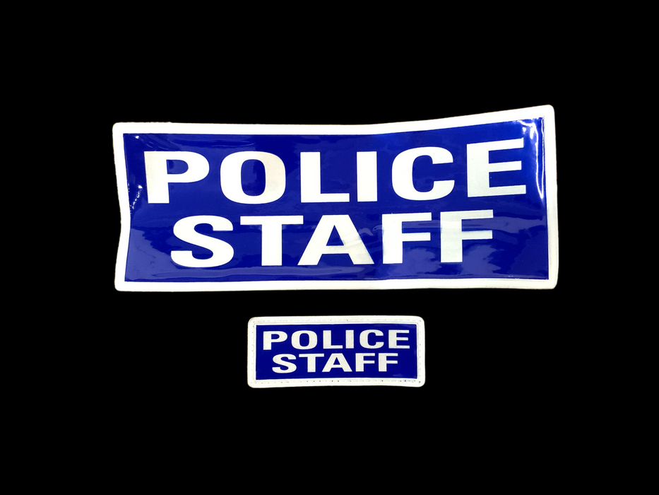 Encapsulated Reflective POLICE STAFF Badge Set Hook and Loop Backing