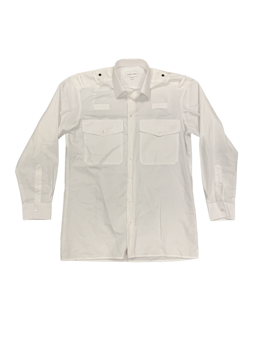 Double Two Mens White Long Sleeve Shirt With Epaulettes Loops MSW07B