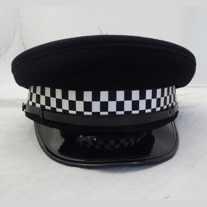 Flat Peaked Cap Black With Checker Costume Fancy Dress Theatre Film TV