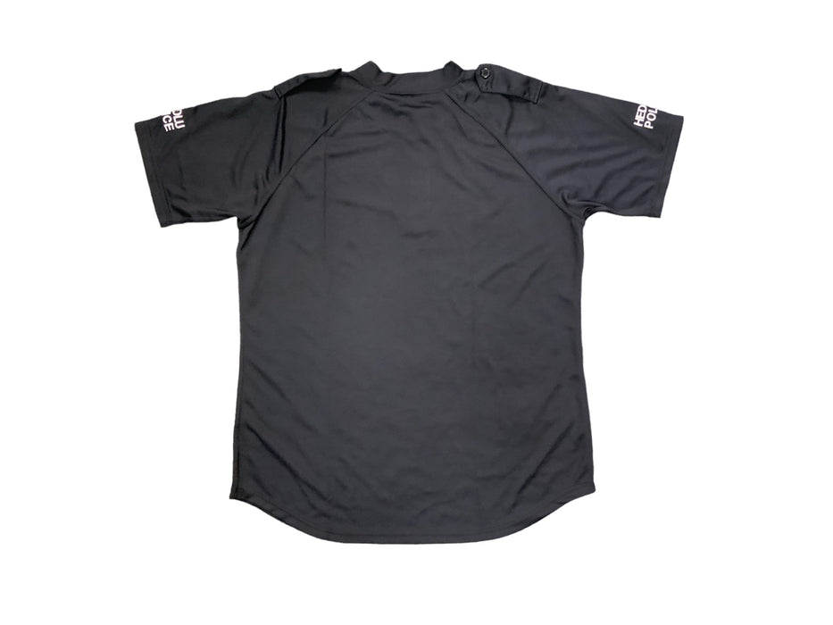 New Male Black Heddlu Police Branded Embroidered Breathable S/Sleeve Wicking Top