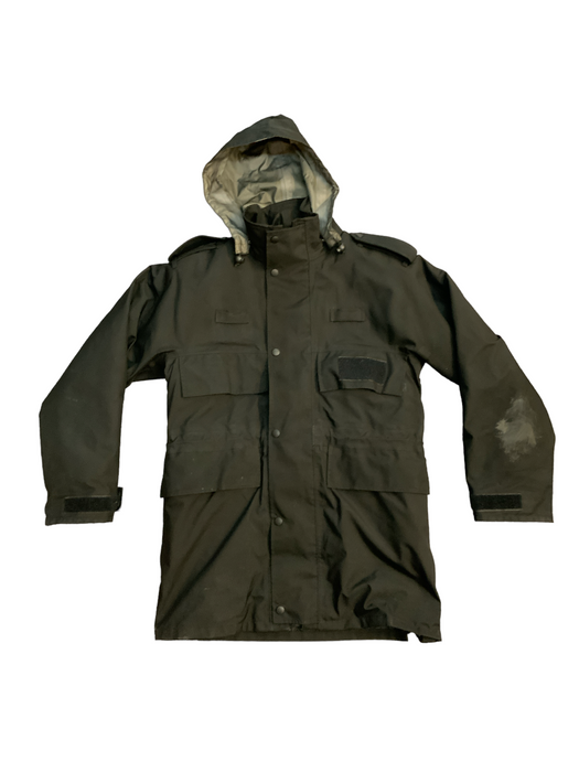 Black 3/4 Length Goretex Waterproof Hooded Rain Coat Security BGC04B