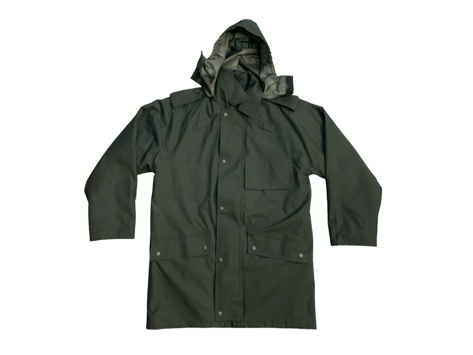 Men's Black 3/4 Length Goretex Waterproof Hooded Rain Coat Security BGC03A