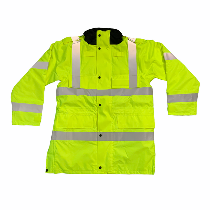 Hi-Vis Waterproof Rain Coat 3/4 Length Jacket Security Marshal HVPC06N