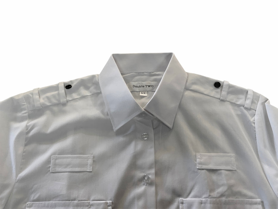 New Double Two Female White Long Sleeve Shirt With Epaulettes Loops For Security
