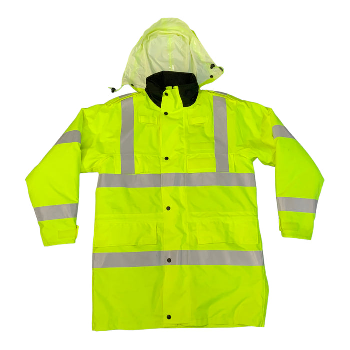 Hi-Vis 3/4 Polyester Waterproof Rain Coat Security Marshal HVPC06A