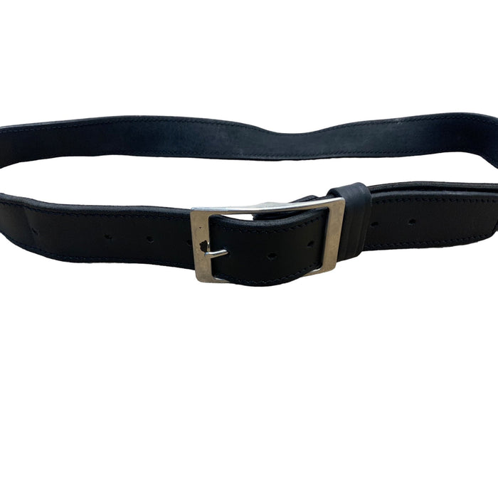 Black 1.5" Heavy Duty Leather Belt Silver Buckle Grade B