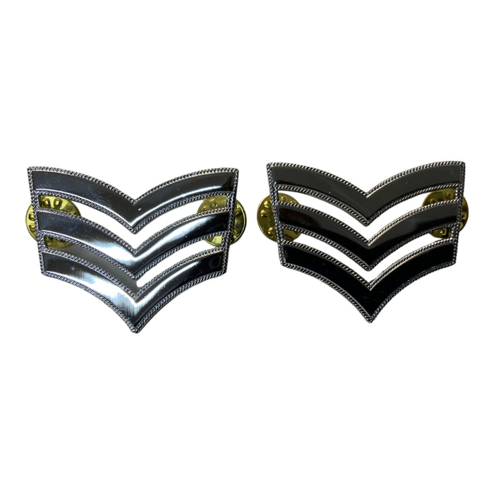New Chrome Metal Lace Edged Sergeant Stripes Police Prison Rank With Pin Backing
