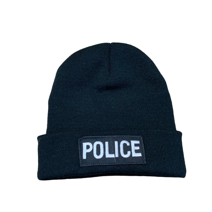 Police Branded Black Beanie Hat Cap