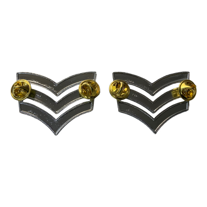 New Chrome Metal Lace Edged Sergeant Stripes Police Prison Rank With Pin Backing