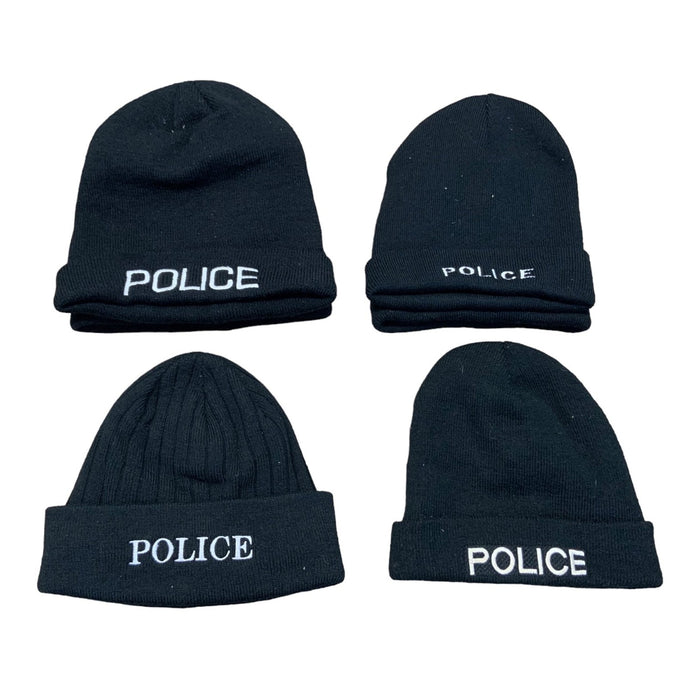Police Branded Embroidered Black Beanie Hat Cap Style 2