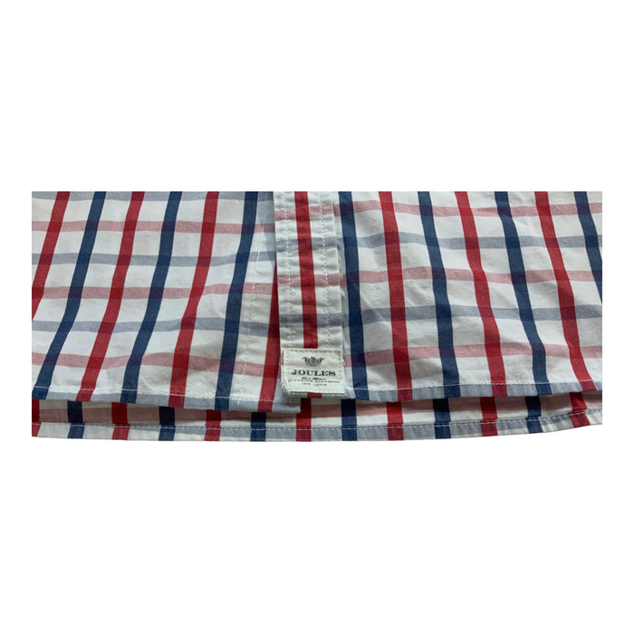 Joules Red, Blue & White Check Long Sleeve Shirt - Male 2XLarge Slim Fit