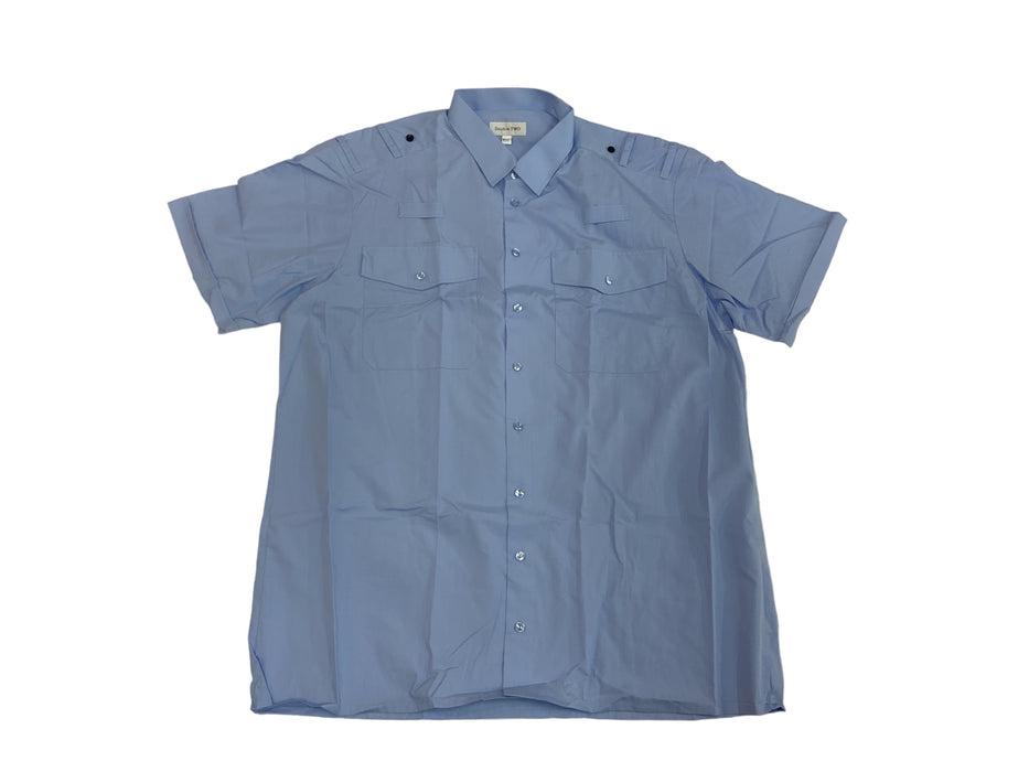 New Double Two Mens Blue Short Sleeve Shirt With Epaulettes Loops MSB11N